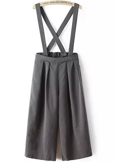 Romwe Grey Strap Loose Wide Leg Jumpsuit