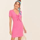 Romwe Tie Front Rib-knit Dress