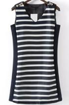 Romwe V Neck Sleeveless Striped Dress