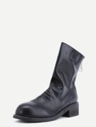 Romwe Black Faux Leather Round Toe Back Zipper Boots