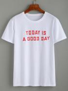 Romwe White Slogan Print T-shirt