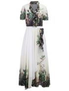 Romwe V Neck With Ruffle Florals Maxi Dress
