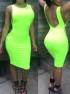 Romwe Open Back Zipper Bodycon Neon Green Dress