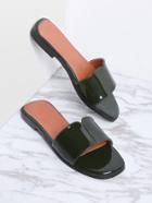 Romwe Dark Green Patent Leather Slide Flat Sandals