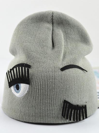 Romwe Eye Eyelash Pattern Grey Hat