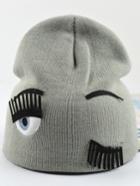 Romwe Eye Eyelash Pattern Grey Hat