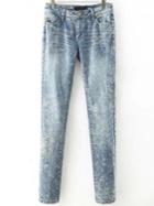 Romwe Washed Snowflake Blue Jeans