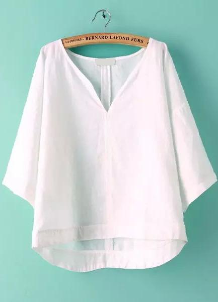 Romwe V Neck Dip Hem Top