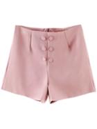 Romwe Pink Pockets Zipper Back Double Breasted Shorts