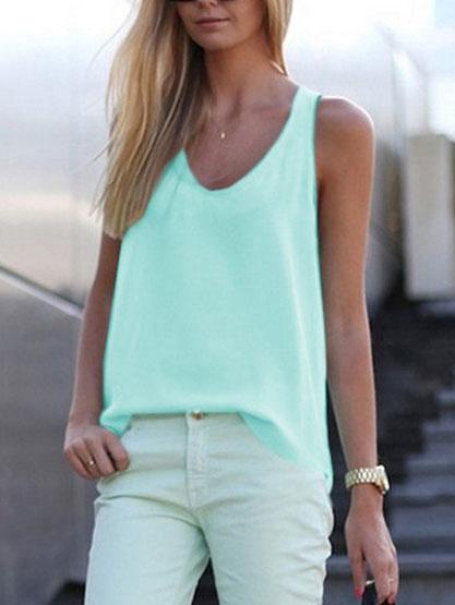 Romwe Sleeveless Light Blue Chiffon Top