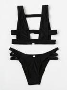 Romwe Plunge Neckline Caged Bikini Set