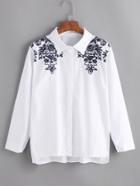 Romwe Embroidered High Low Shirt
