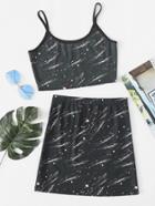 Romwe Galaxy Print Crop Cami With Skirt