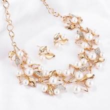 Romwe Faux Pearl & Leaf Necklace & Earrings 3pack