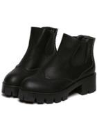 Romwe Black Vintage Chunky Heel Pu Boots