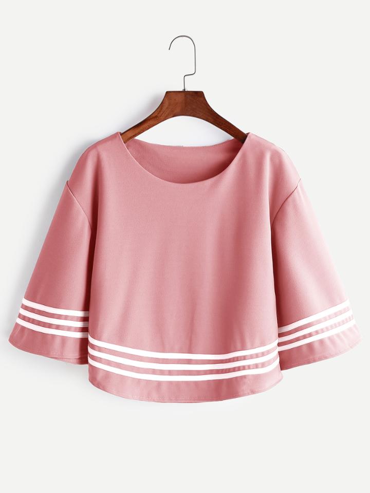 Romwe Pink Striped Loose T-shirt