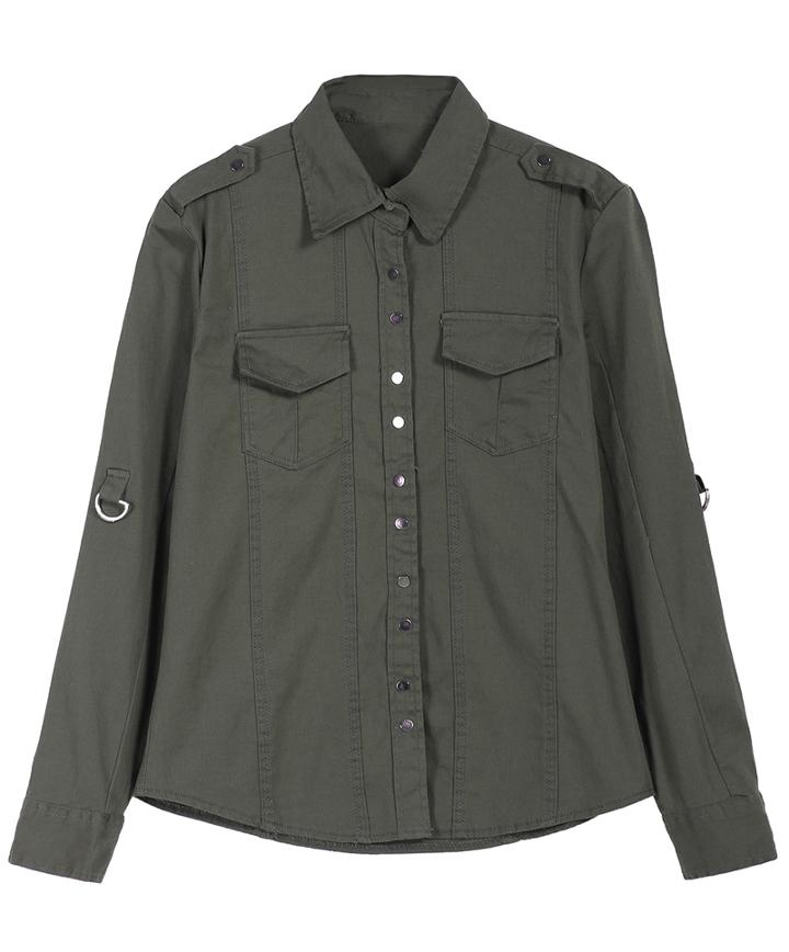 Romwe Lapel Pockets Buttons Blouse