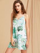 Romwe Tropical Print Double V Neck Cami Dress