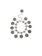 Romwe Antique Silver Coin Tassel Anklet 1pc