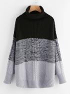 Romwe Roll Neck Mixed Knit Jumper