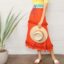 Romwe Neon Orange Tassel Trim Button Up Crepe Skirt