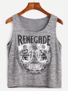 Romwe Heather Grey Letter And Number Print Tank Top
