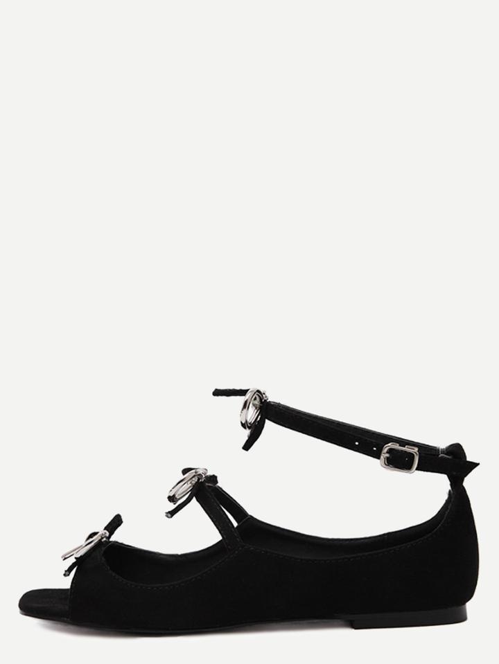 Romwe Black Open Toe Bow Tie Flats