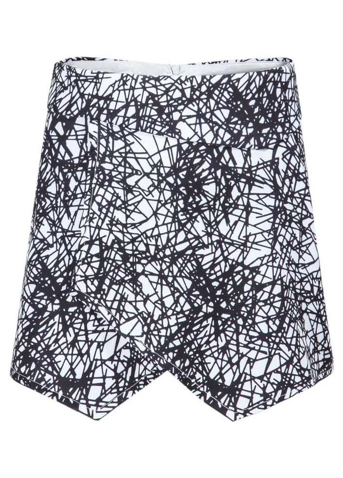 Romwe Line Print Black And White Shorts