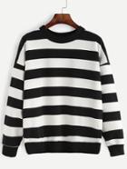 Romwe Black White Wide Striped Dropped Shoulder Seam Sweatshirt