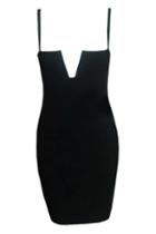 Romwe V-neck Sleeveless Black Dress