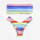 Romwe Ladder Cut Out Ombre Bandeau Top With High-leg Bikini
