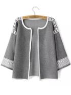Romwe 3/4 Sleeve Geometric Print Grey Coat