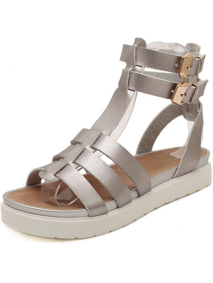 Romwe Silver Strappy Slingbacks Flat Sandals