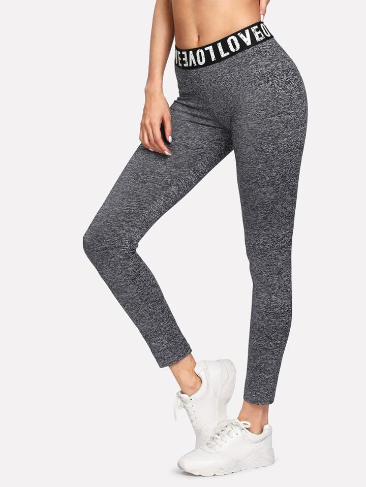Romwe Slogan Print Stretchy Skinny Leggings