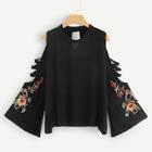 Romwe Open Shoulder Floral Embroidered Blouse