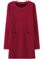 Romwe Vertical Stripe Pockets Red Dress
