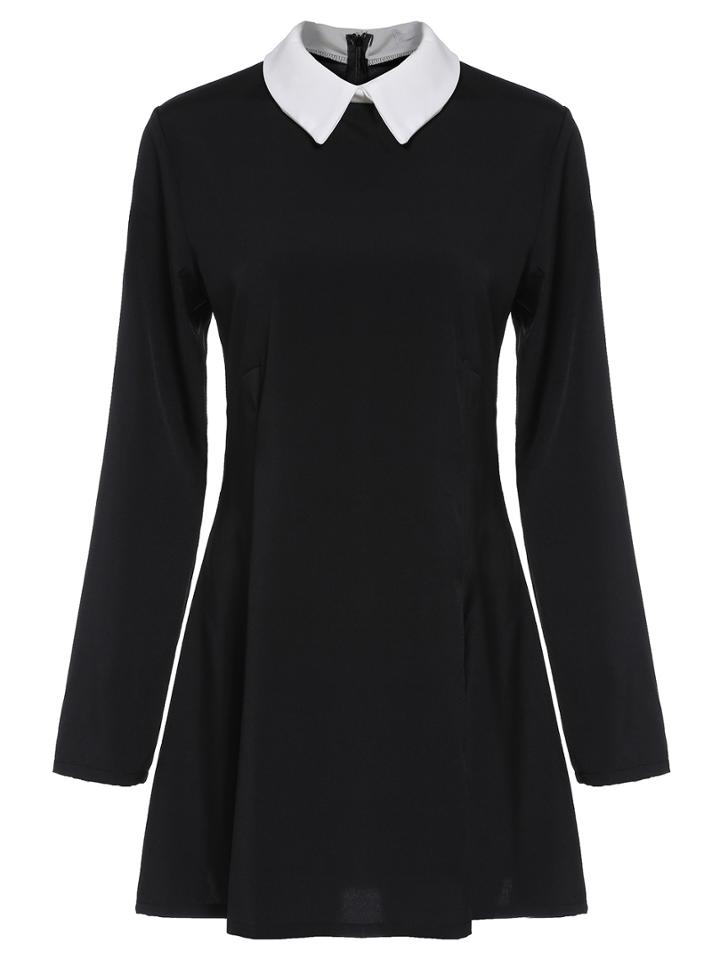Romwe Doll Collar Shift Black Dress