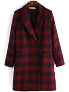 Romwe Lapel Plaid Covered Button Long Coat