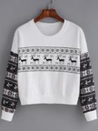 Romwe Women Christmas Deer Print Sweatshirt