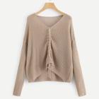 Romwe Drawstring Front Solid Jumper