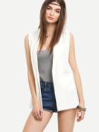 Romwe Three Pocket Front Sleeveless Blazer - White