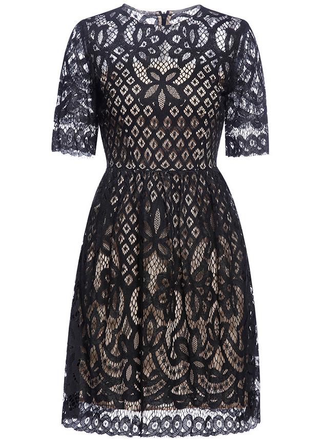 Romwe Black Hollow Lace A-line Dress