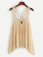 Romwe Apricot Lace Trimmed Strappy Asymmetric Tank Top