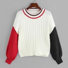 Romwe Ribbed Contrast Sleeve Jumper