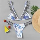 Romwe Ruffle Random Checker & Floral Bikini Set
