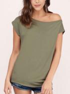 Romwe Off-the-shoulder Olive Green T-shirt