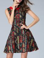 Romwe Multicolor Tribal Jacquard A-line Dress