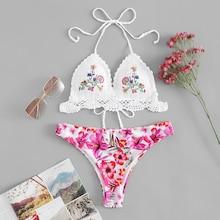 Romwe Mix And Match Crochet Embroidery Bikini Set