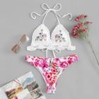 Romwe Mix And Match Crochet Embroidery Bikini Set