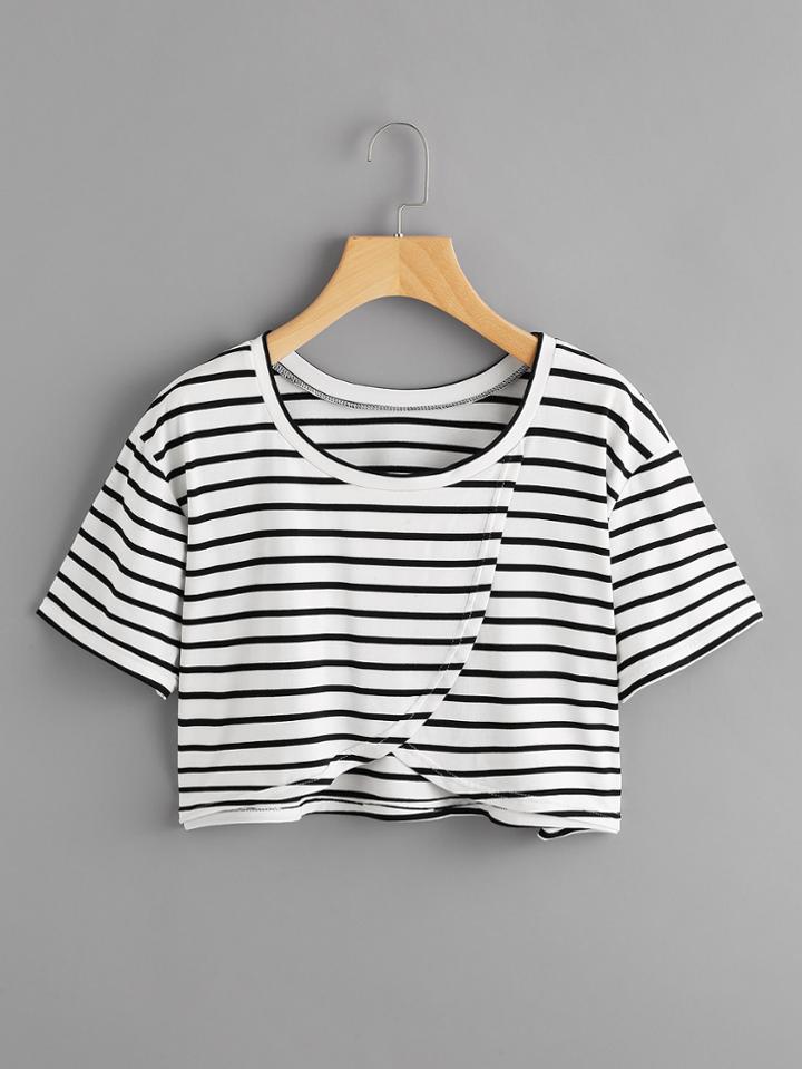 Romwe Tulip Hem Striped Tee